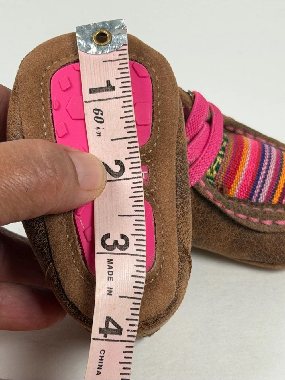 Ariat Infant Western Crib Shoes Brown Pink Moccasin Soft Sole 4” Outsole